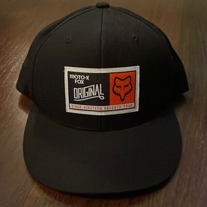 Fox racing snap back moto x hat. Black with orange under the brim